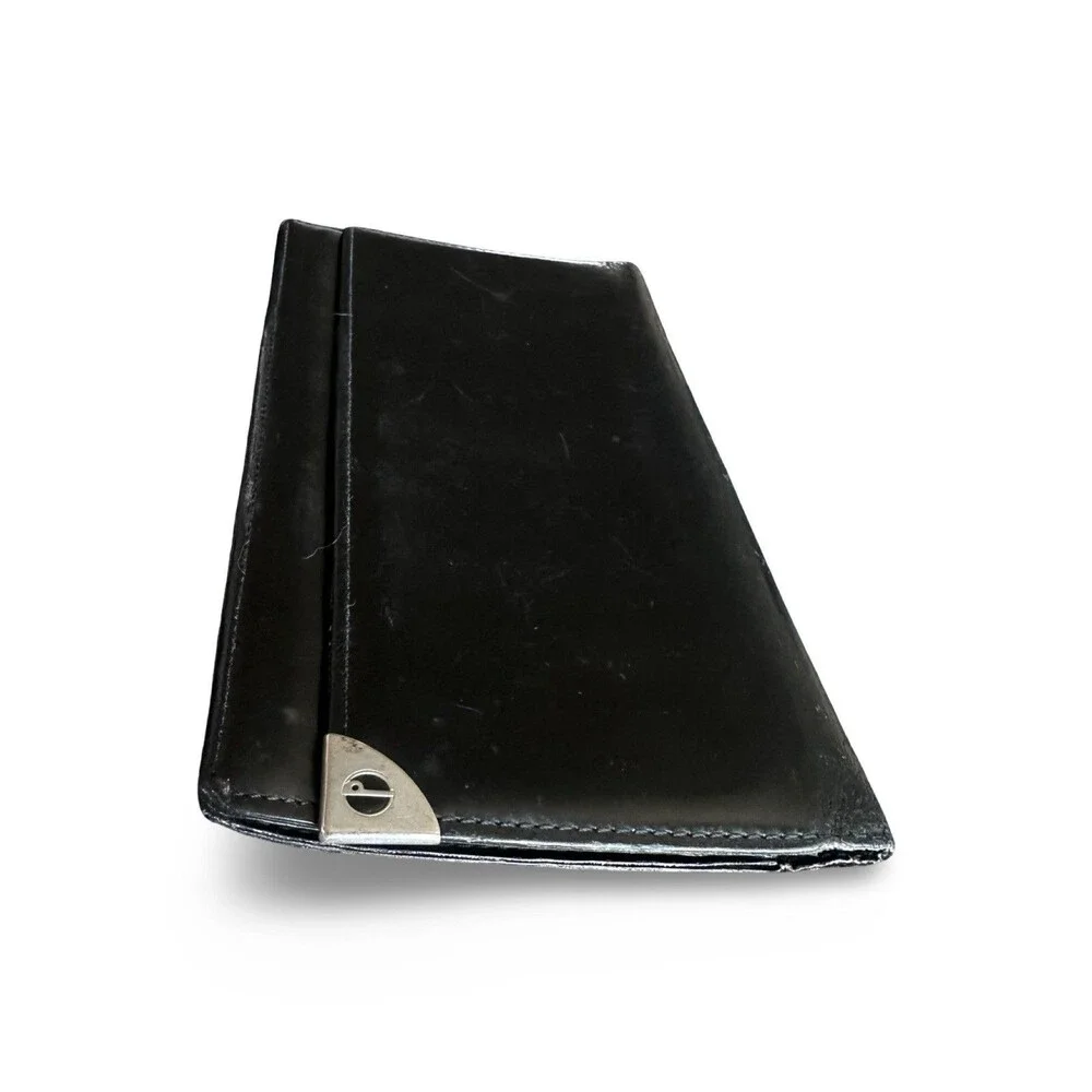 Dunhill Black Leather Long bifold Wallet Silver Harware UNISEX